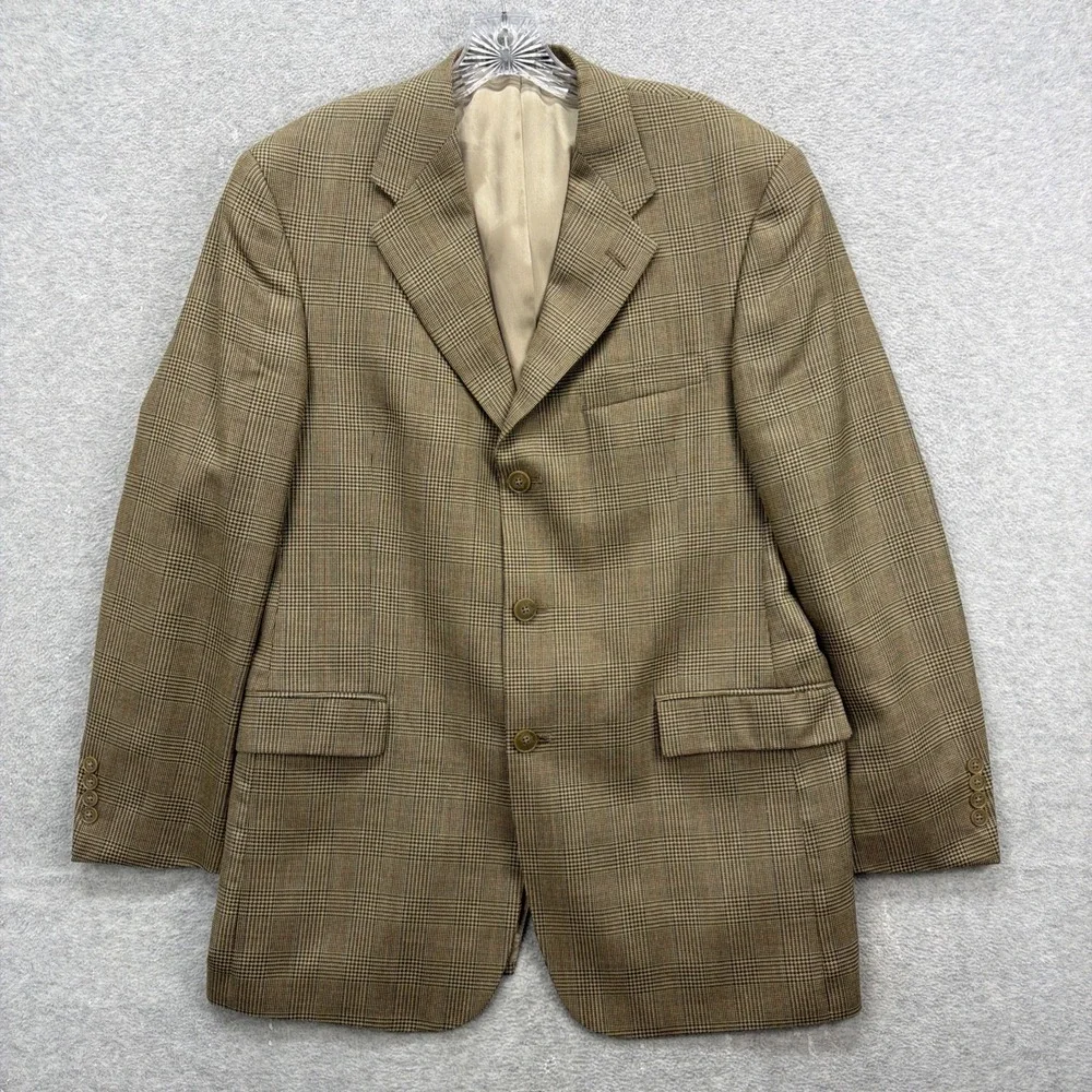 Tommy Hilfiger Blazer Mens 40‎ Brown Glen Plaid Silk Wool Sport Coat Suit Jacket